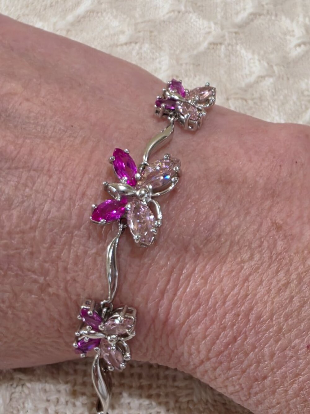 Stunning Butterfly Bracelet in Sterling Silver with Light and Dark Pink CZ Gems